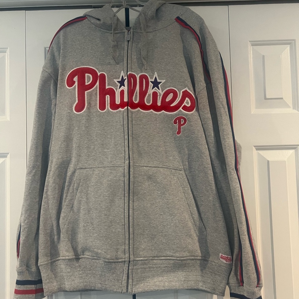 NWT Official Phillies Stitches Gray Zip Up Hoodie - Picture 2 of 6
